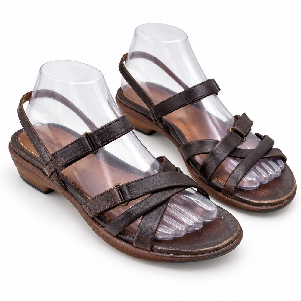 Dansko Brown Leather Strappy Slingback Sandals Low Wedge Comforter Boho Y2K